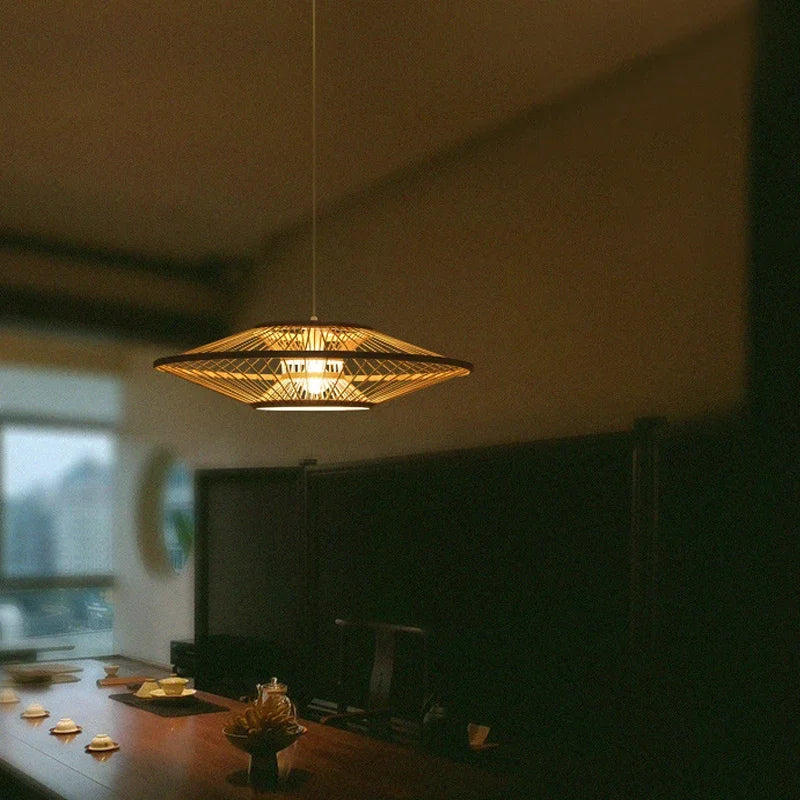 lustre en bambou style rétro pour décoration intérieure - vue 4 sur 8