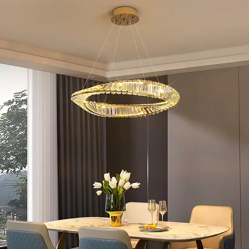 lustre led moderne en cristal k9 avec anneau irrégulier - vue 7 sur 14