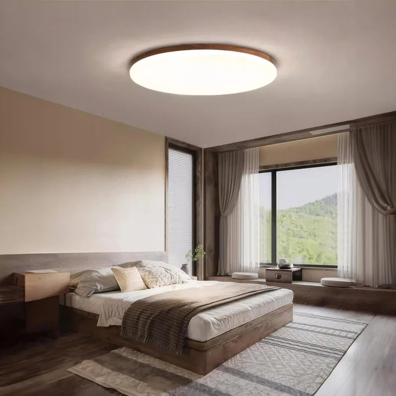 Walnut wood Flush Mount, Modern Minimalism Wabi-sabi, Ultrathin eye protection Ceiling light for Living room, Study, Bedroom - vue 3 sur 7