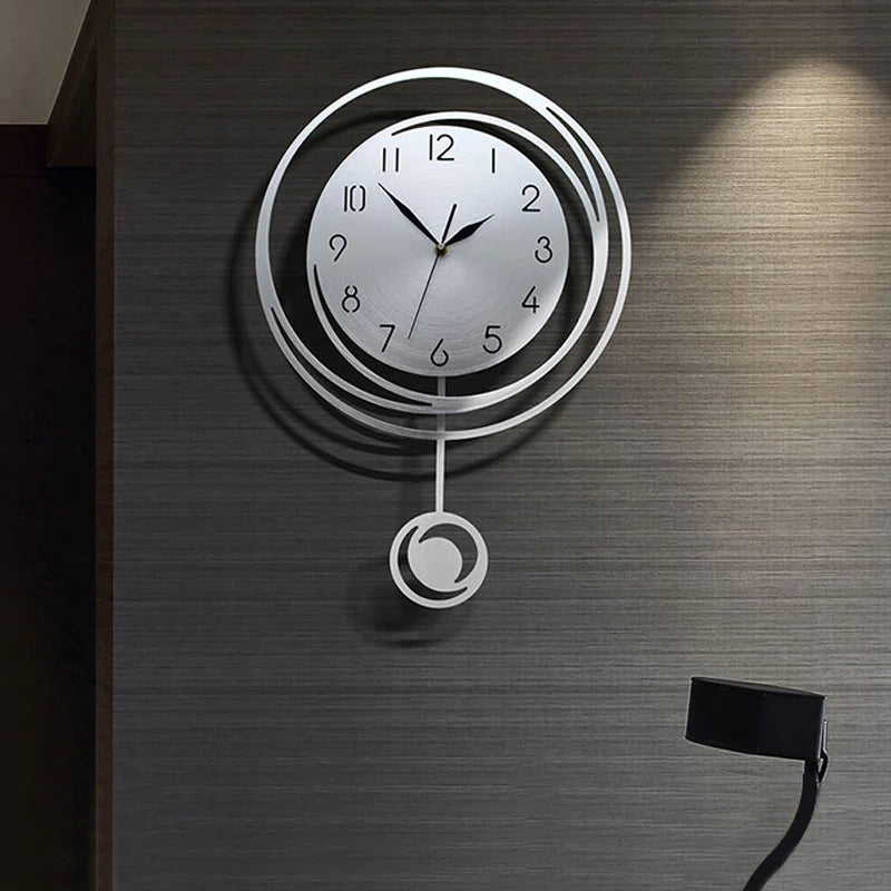 Circular hollow swinging wall clock with Arabic numeral scale clock, living room, bedroom, office, home decoration clock