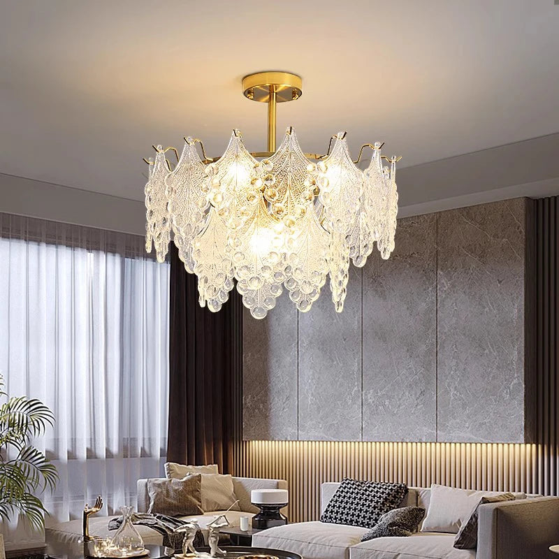 lustre moderne en verre 2023 feuilles gouttelette éclairage suspendu - vue 2 sur 12