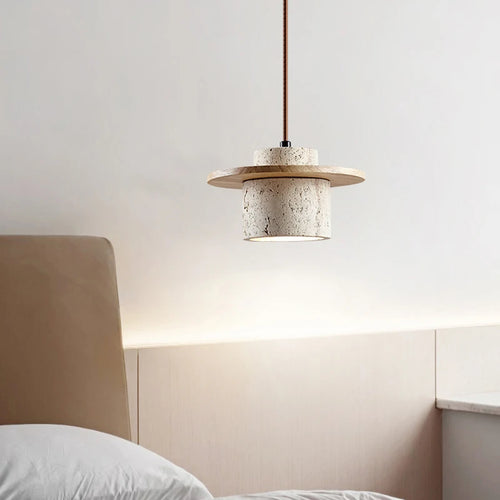 Pendelleuchte aus Stein und Holz mit verstellbarem Kabel - vue 2 sur 8