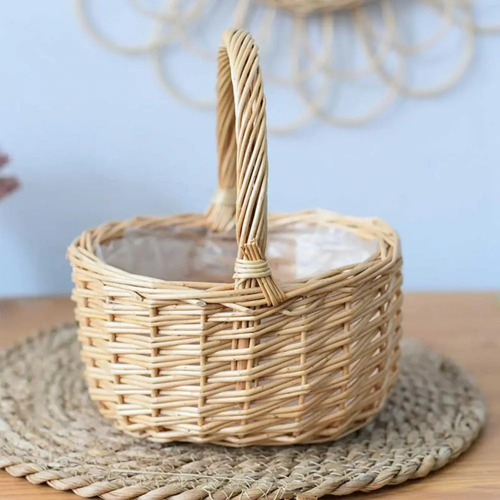panier de rangement vintage en rotin tissé à la main pour fleurs et aliments - vue 5 sur 7