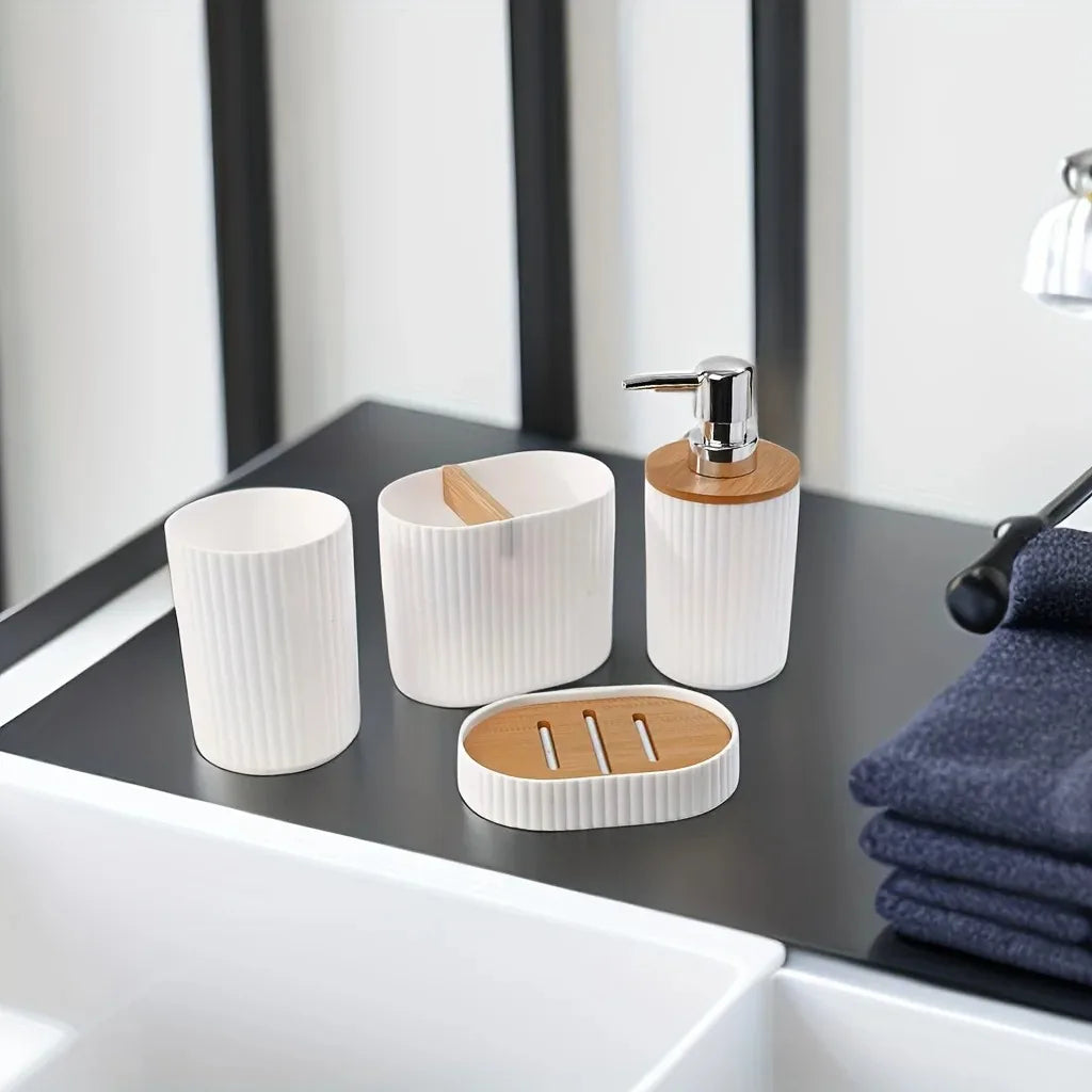 ensemble daccessoires de salle de bain en plastique 4 pièces - vue 7 sur 8