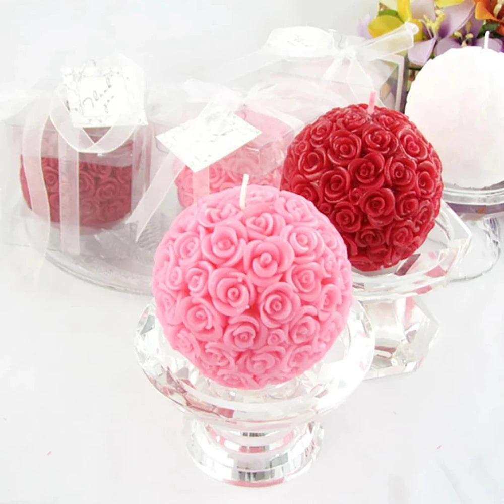 bougie parfumée boule fleur rose décoration pour la maison cadeau - vue 3 sur 9
