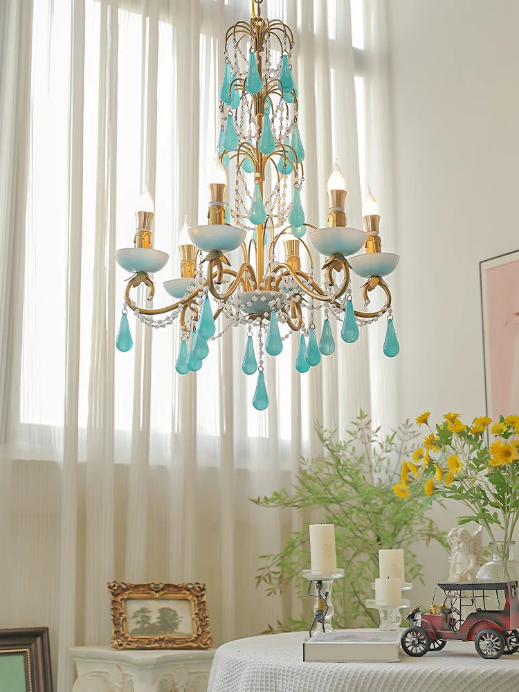 lustre moderne en goutte d'eau art déco en cristal et verre - vue 5 sur 7