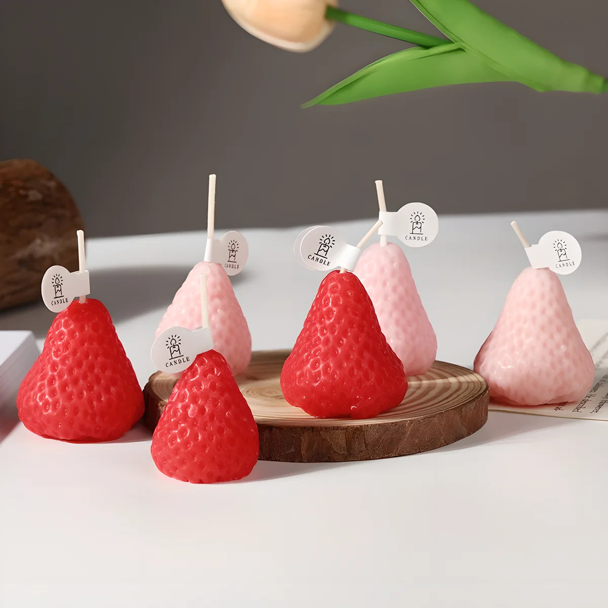lot de 4 bougies parfumées miniatures fraise tendance décorative - vue 7 sur 7