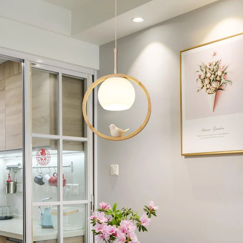 Moderne Pendelleuchte aus Holz mit integrierter LED - vue 3 sur 11