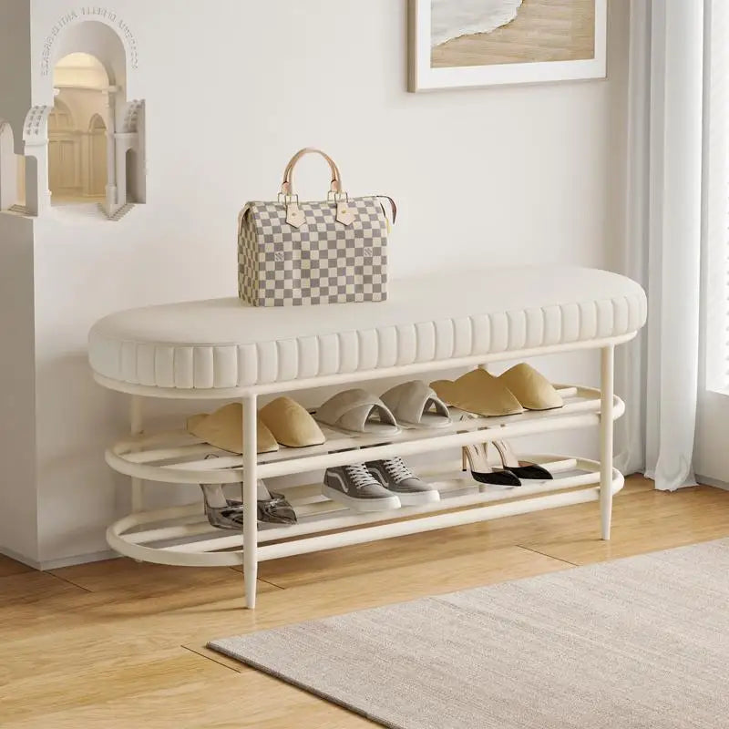 tabouret à chaussures pouf ottoman souple en cuir flanelle et coussin - vue 3 sur 18