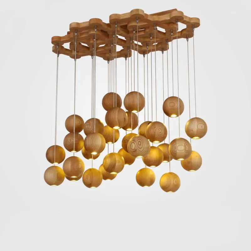 suspension lumineuse led moderne en bois gzmj avec plusieurs têtes