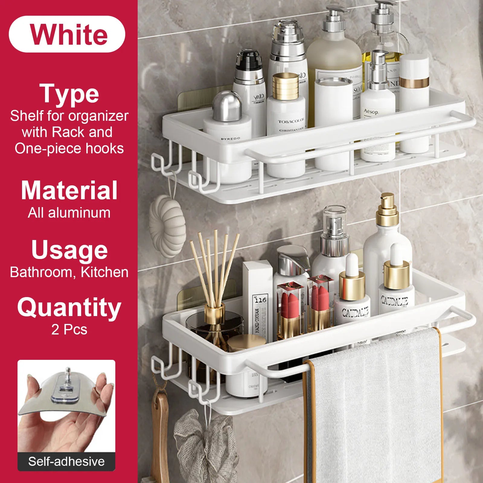etagère murale sans perçage pour rangement de salle de bain et cuisine - vue 15 sur 30