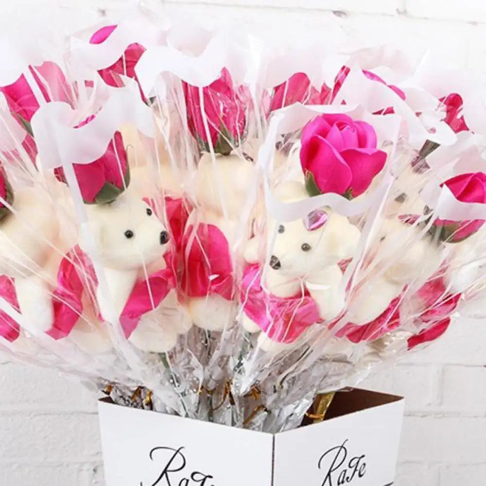 bouquet de roses en savon ourson décorations pour anniversaires et saint-valentin - vue 7 sur 11