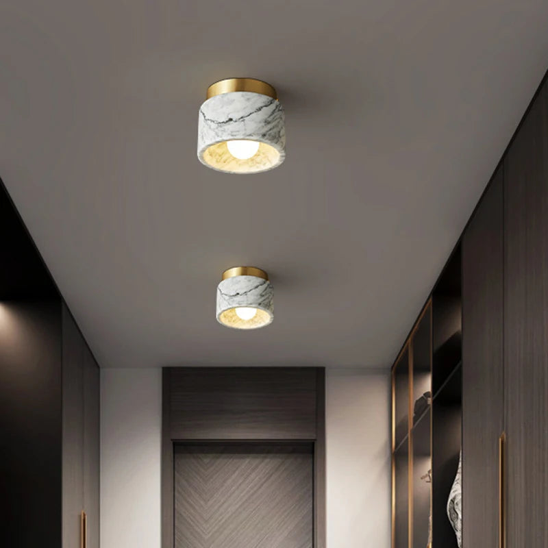 Spot rond en marbre nordique salon chambre décor marbre vert blanc pierre couloir allée lampe - vue 5 sur 6