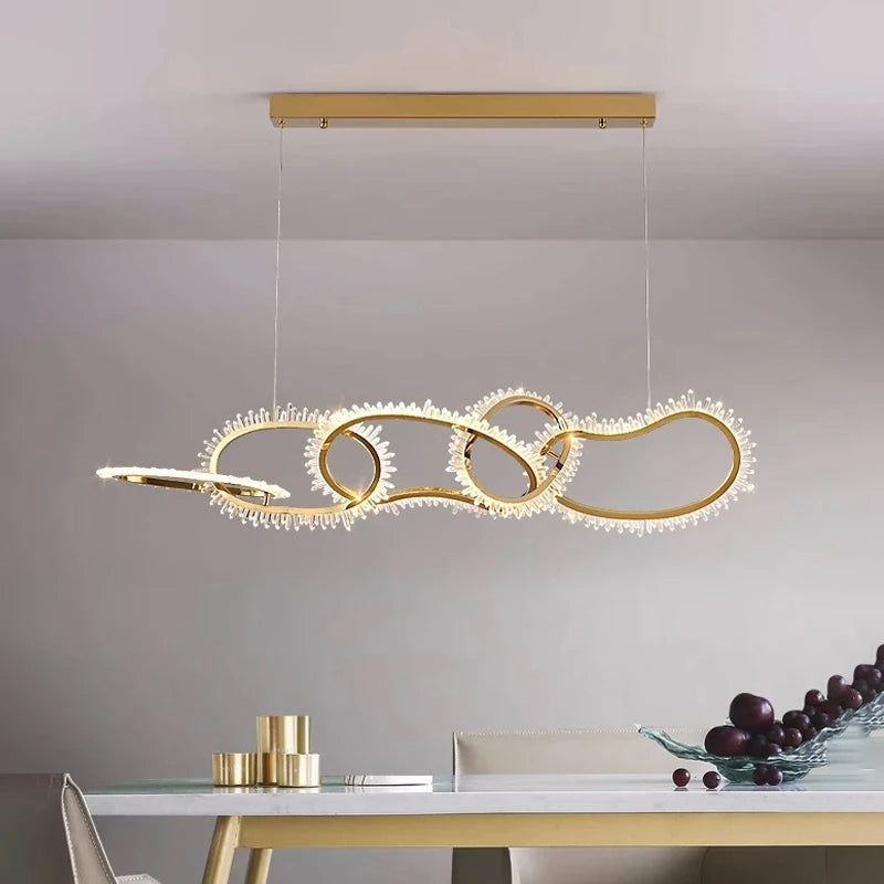 lustre de luxe en cristal avec anneaux led modernes - vue 2 sur 16