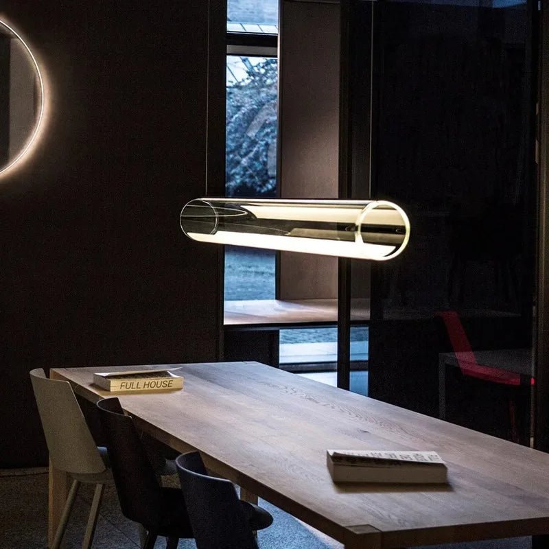 lustre en verre transparent moderne avec éclairage led décoratif - vue 4 sur 7