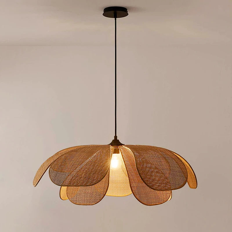 Suspension style Japonais en rotin clair pétale Led cannage - vue 7 sur 12