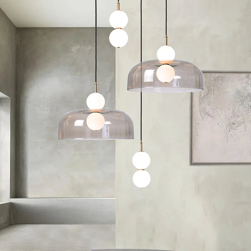 Nordic Glass Chandelier Double Balls Pendant Light Suspension Hanging Lamp for Kitchen Dining Room - vue 2 sur 8
