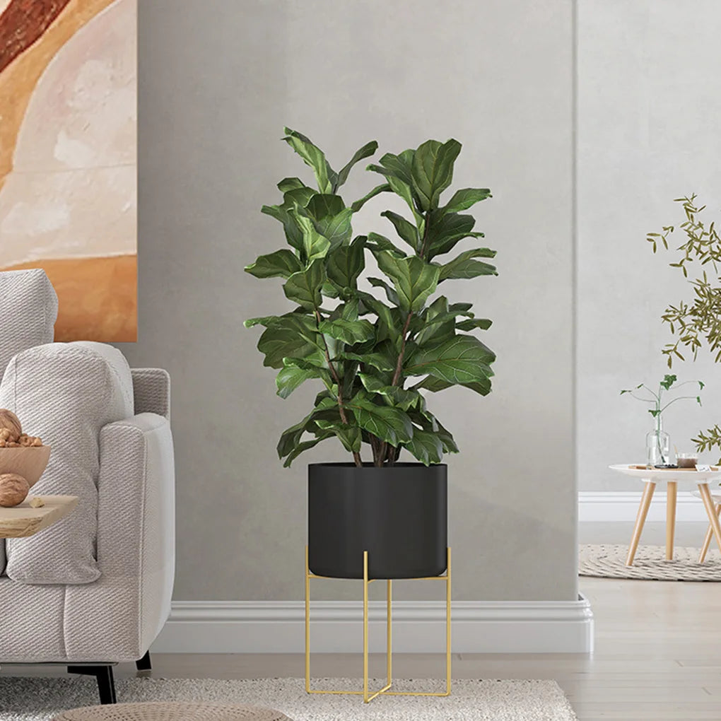 support de plante en métal avec pot tendance doré - vue 3 sur 9