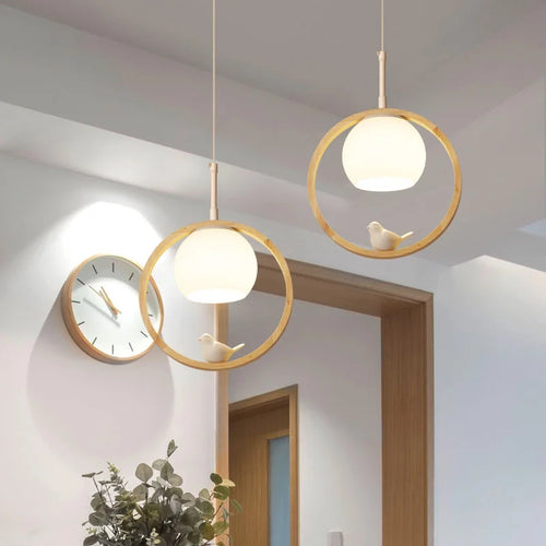 Moderne Pendelleuchte aus Holz mit integrierter LED - vue 6 sur 11