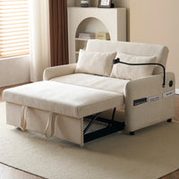 Modern double folding sofa bed, multi-functional with adjustable backrest, cell phone holder & USB charging station
