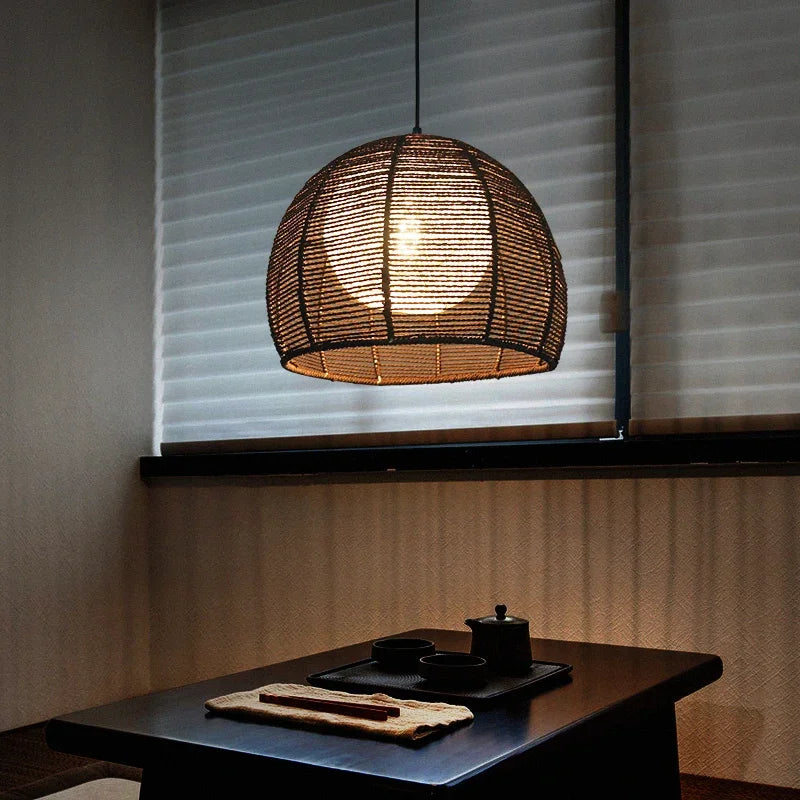 Hand-woven hemp rope chandelier stylish simple bedroom lamp balcony restaurant teahouse homestay decoration chandelier - vue 5 sur 11