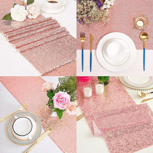 Chemin de table sequins brillants or argent rose - vue 4 sur 7