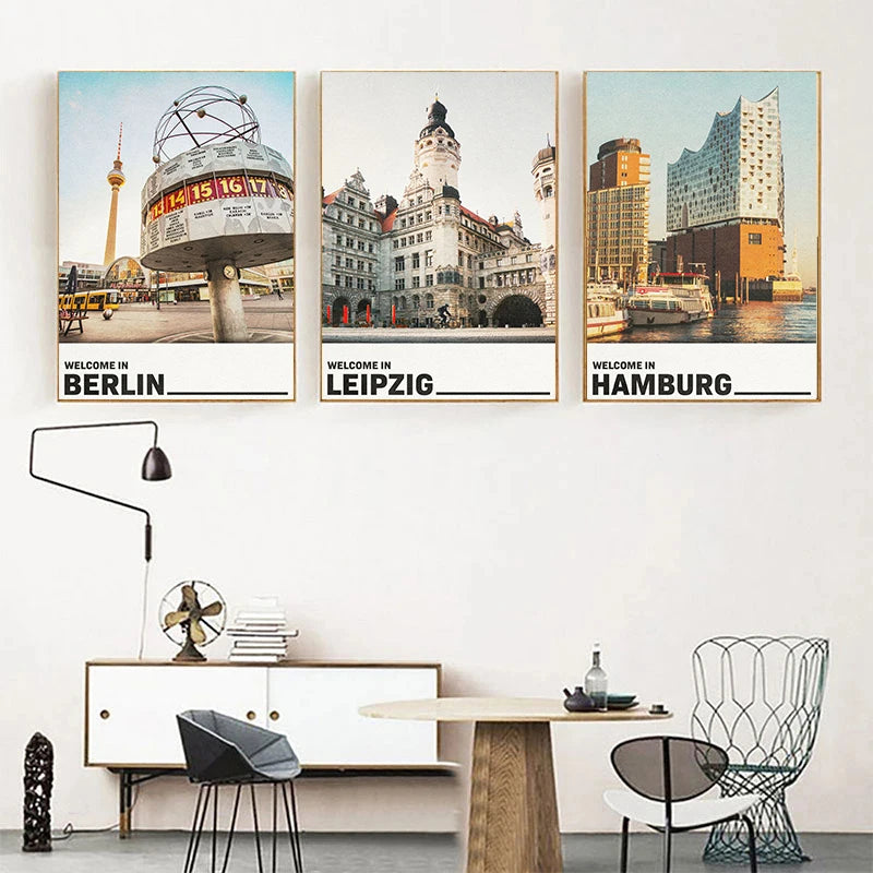 affiche de monuments emblématiques des villes allemandes décorative