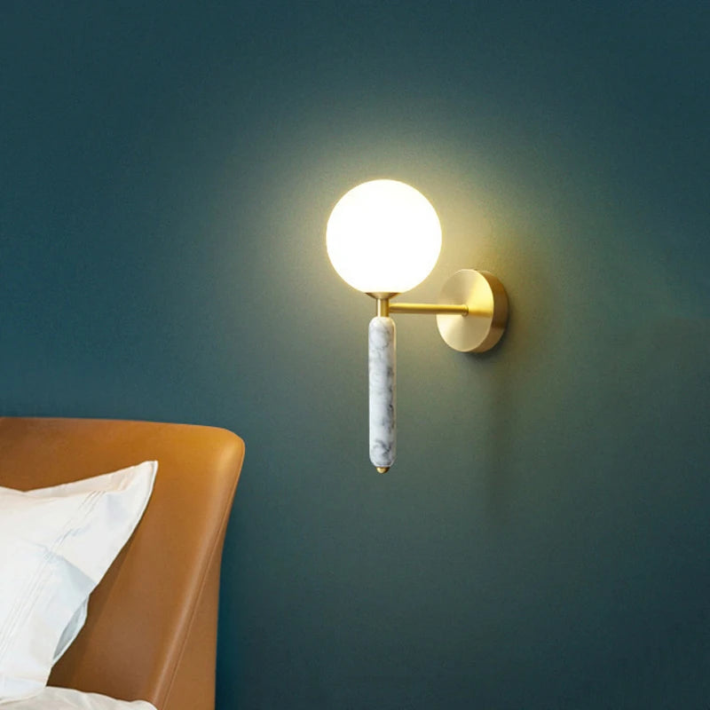 Applique murale en marbre avec boule de verre lumière décorative - vue 5 sur 9