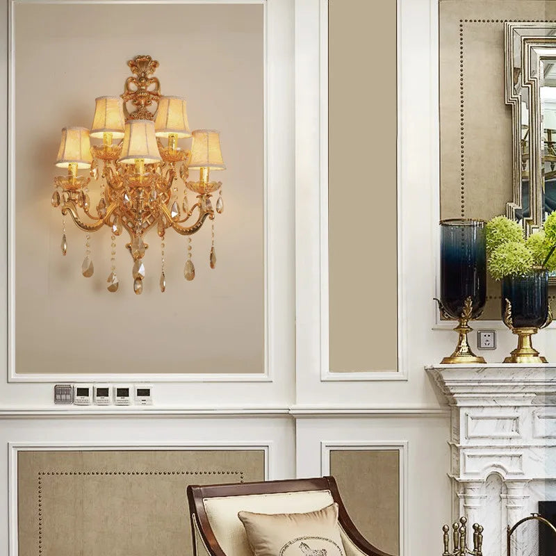 applique murale en cristal doré à cinq têtes pour intérieur élégant - vue 4 sur 8