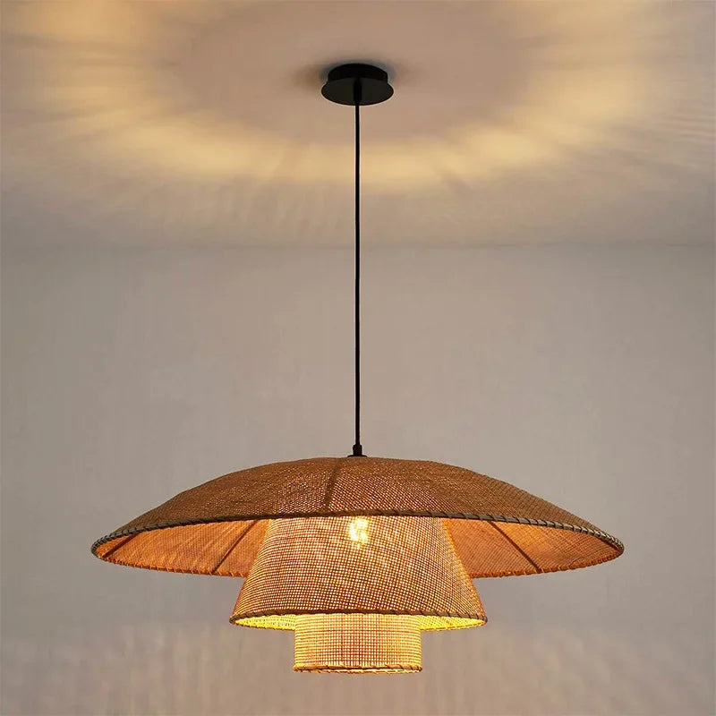 Wabi-sabi rétro rotin suspension Vintage artisanat silencieux lampe à vent pour salon chambre salle à manger Table lustre - vue 4 sur 10