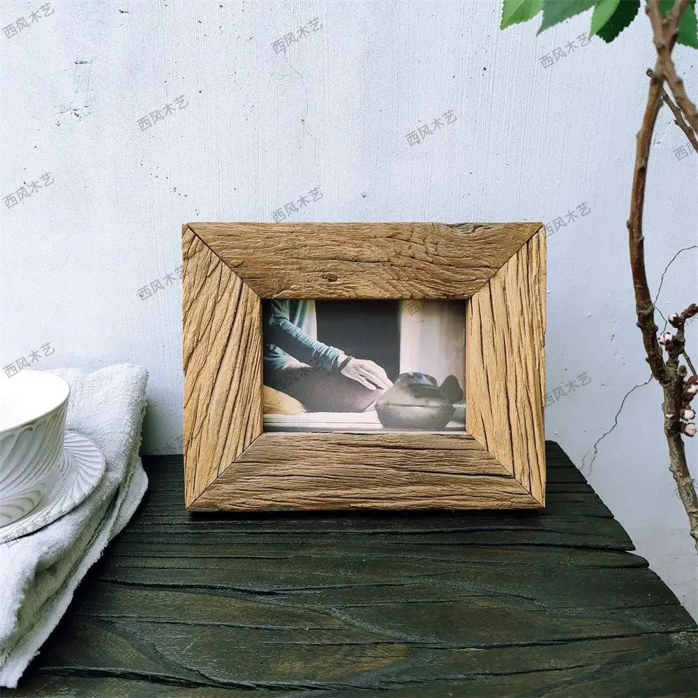 cadre photo en bois massif style vintage patiné - vue 6 sur 8