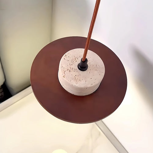 LED-Pendelleuchte im japanischen Minimalismus aus Nussbaum und Travertin - vue 7 sur 13