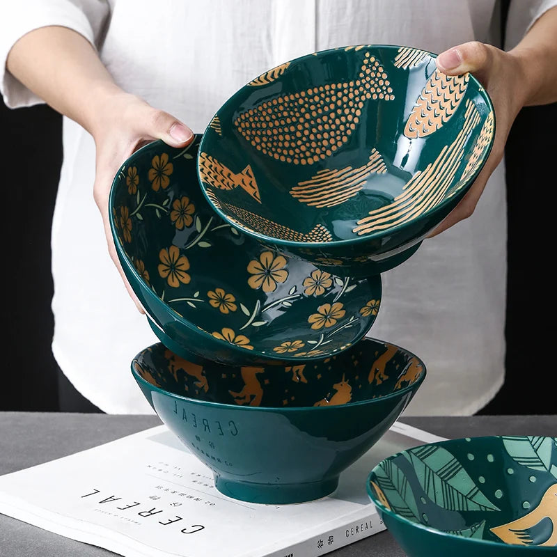 Bol à ramen japonais céramique motif floral 12l - vue 2 sur 7