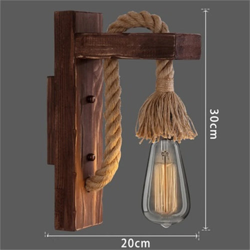 Vintage Industrie-Wandleuchte aus Holz und Hanfseil LED LOFT - vue 11 sur 15