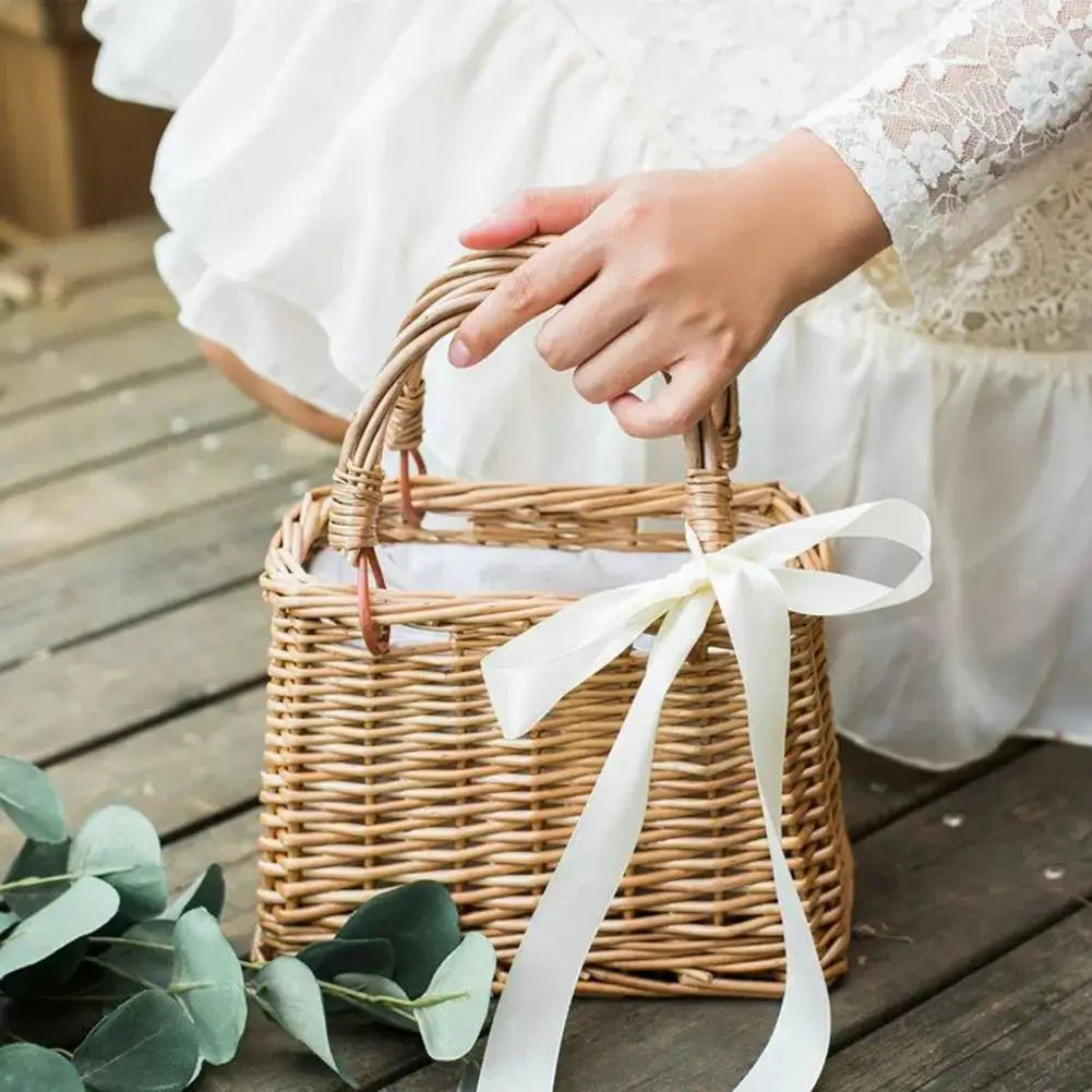panier à fleurs en osier tissé à la main pour décoration rustique - vue 4 sur 7