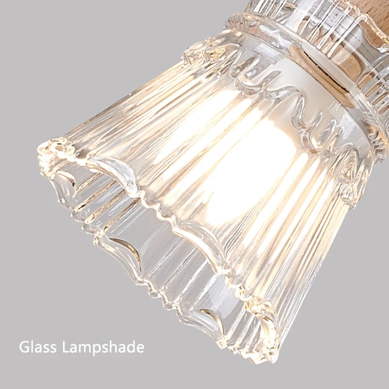 Lampe de chevet verre bois LED E27 Suspension - vue 6 sur 8