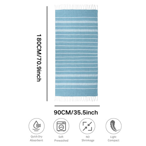 serviette de plage turque coton rayures franges rapide - vue 4 sur 7