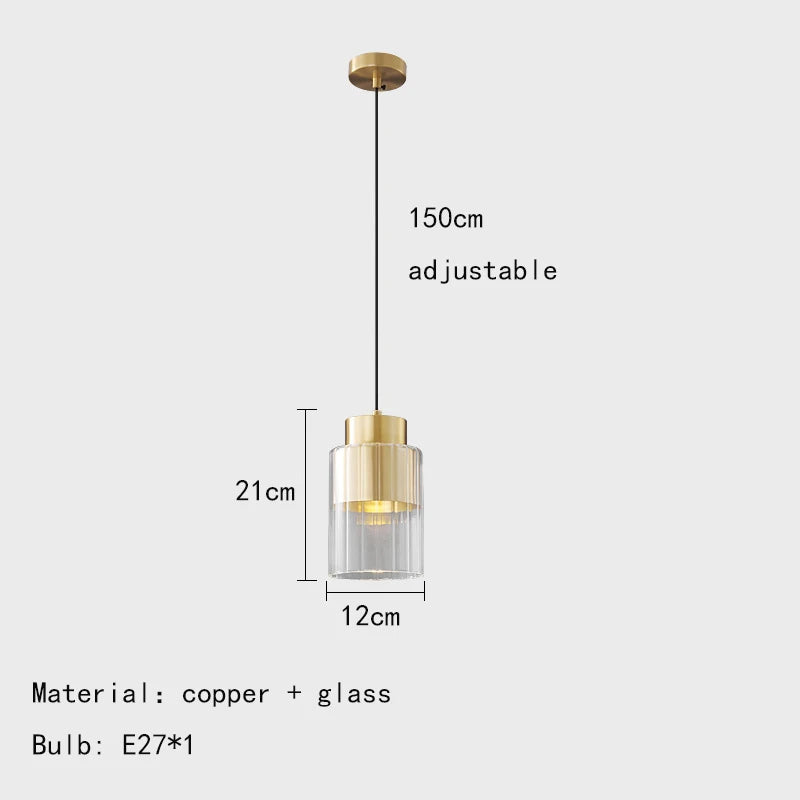 suspension nordique en verre transparent et laiton fil réglable
