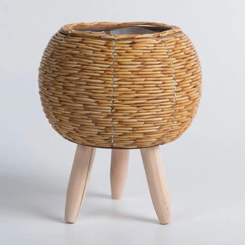 pot de fleurs rotin tressé créatif avec pieds amovibles et support durable