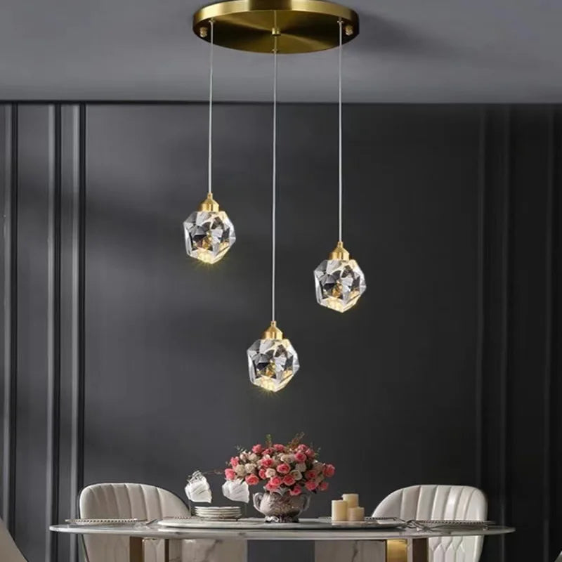 lustre en cristal led design en cuivre moderne et élégant - vue 5 sur 16