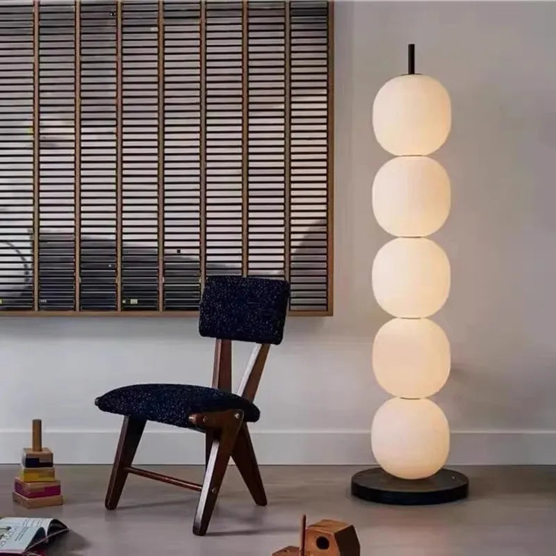 Mainkai lampadaire Nordic Gourde String Lampadaire pour Salon Chambre Étude Abat-Jour en Verre Blanc Lampadaire Design - vue 7 sur 8