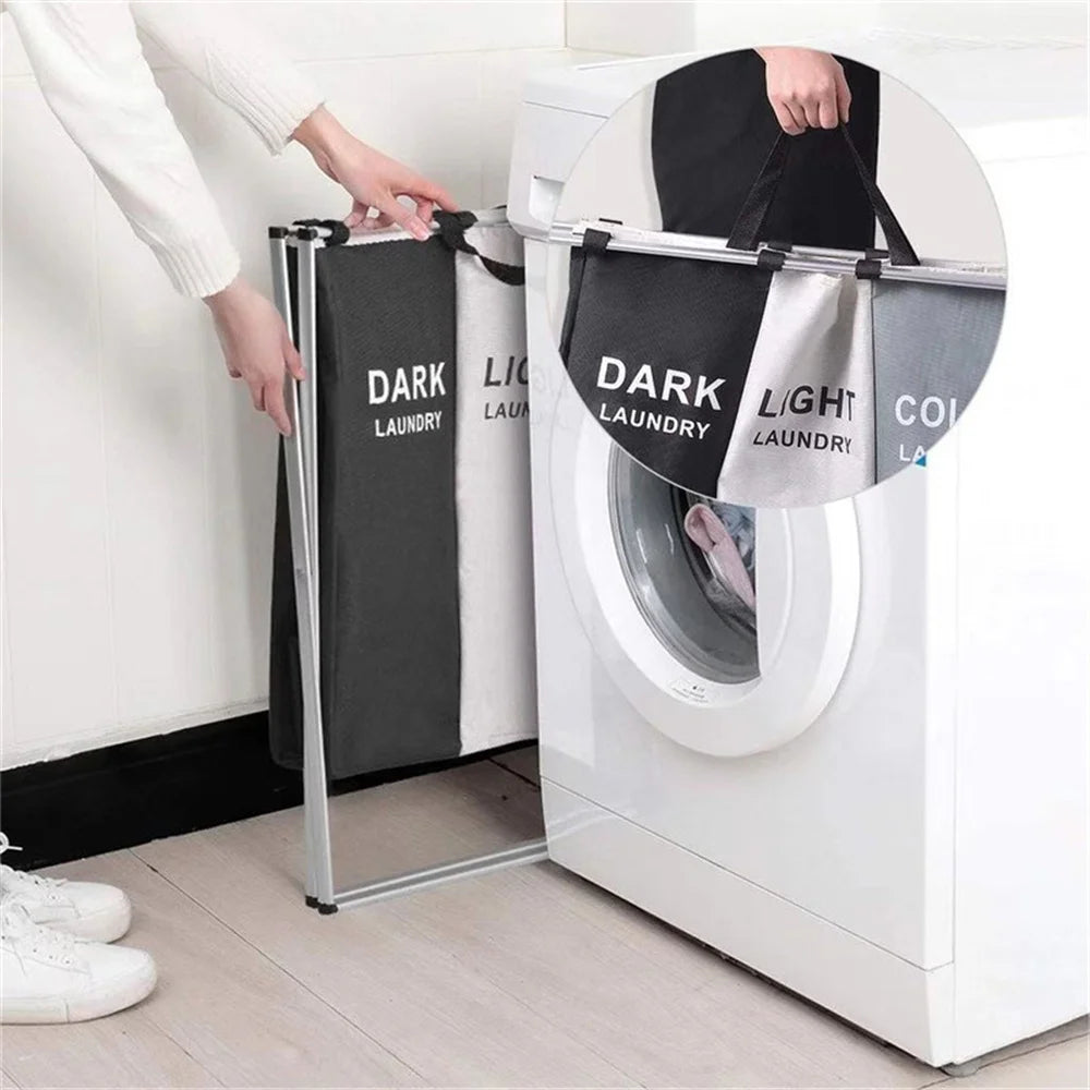 panier à linge pliable trois compartiments pour vêtements sales - vue 7 sur 9