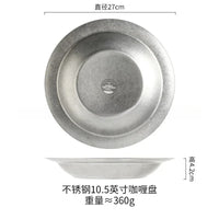 assiette plate vintage acier inox style industriel camping