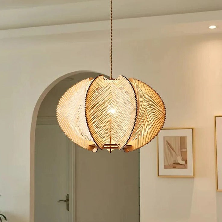 Lustre bois chanvre wabi-sabi suspendu - vue 3 sur 9