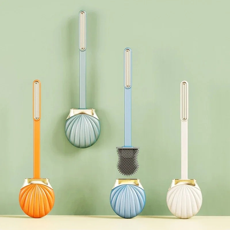 brosse de toilette en silicone avec support pratique et long manche
