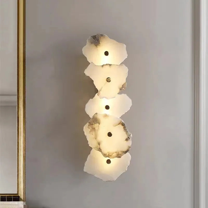 Applique murale moderne en laiton LED longue lampe en marbre naturel 	 de luxe éclairage applique chambre salon salle à manger couloir lumière - vue 2 sur 12