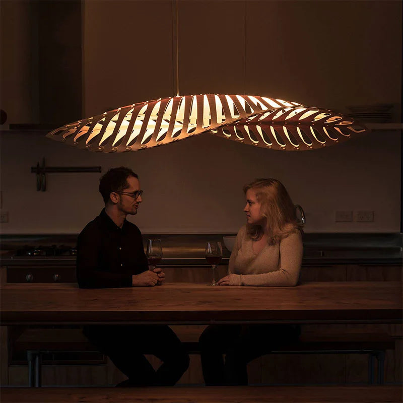 Lustre design en bois à chevrons d'art moderne - vue 5 sur 8