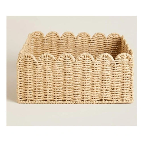 Scalloped Edge Basket, Wicker Storage Baskets,Handwoven Organizing Baskets For Shelves, Paper Rope Design - vue 4 sur 6