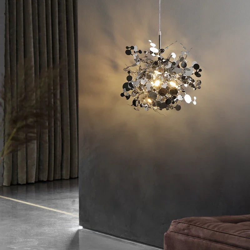 lustre moderne en acier inoxydable pour restaurant et boutique - vue 6 sur 24