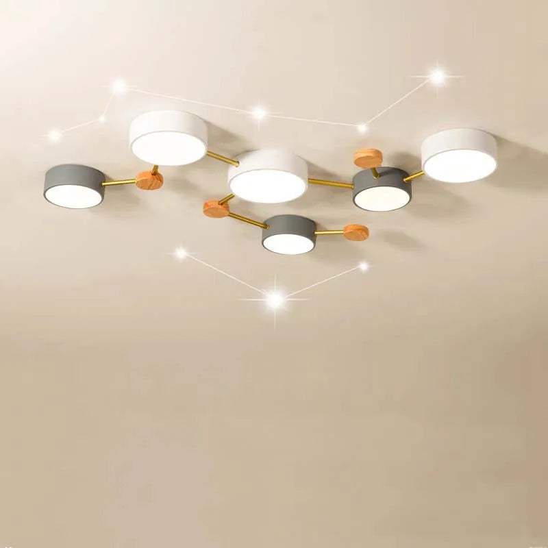 plafonnier nordique led bois macaron 3-8 têtes éclairage décoratif - vue 2 sur 10